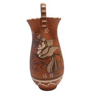 Bellon Vase w/Handle Hand Painted Mexican Bird  Signed‎ 9in vintage